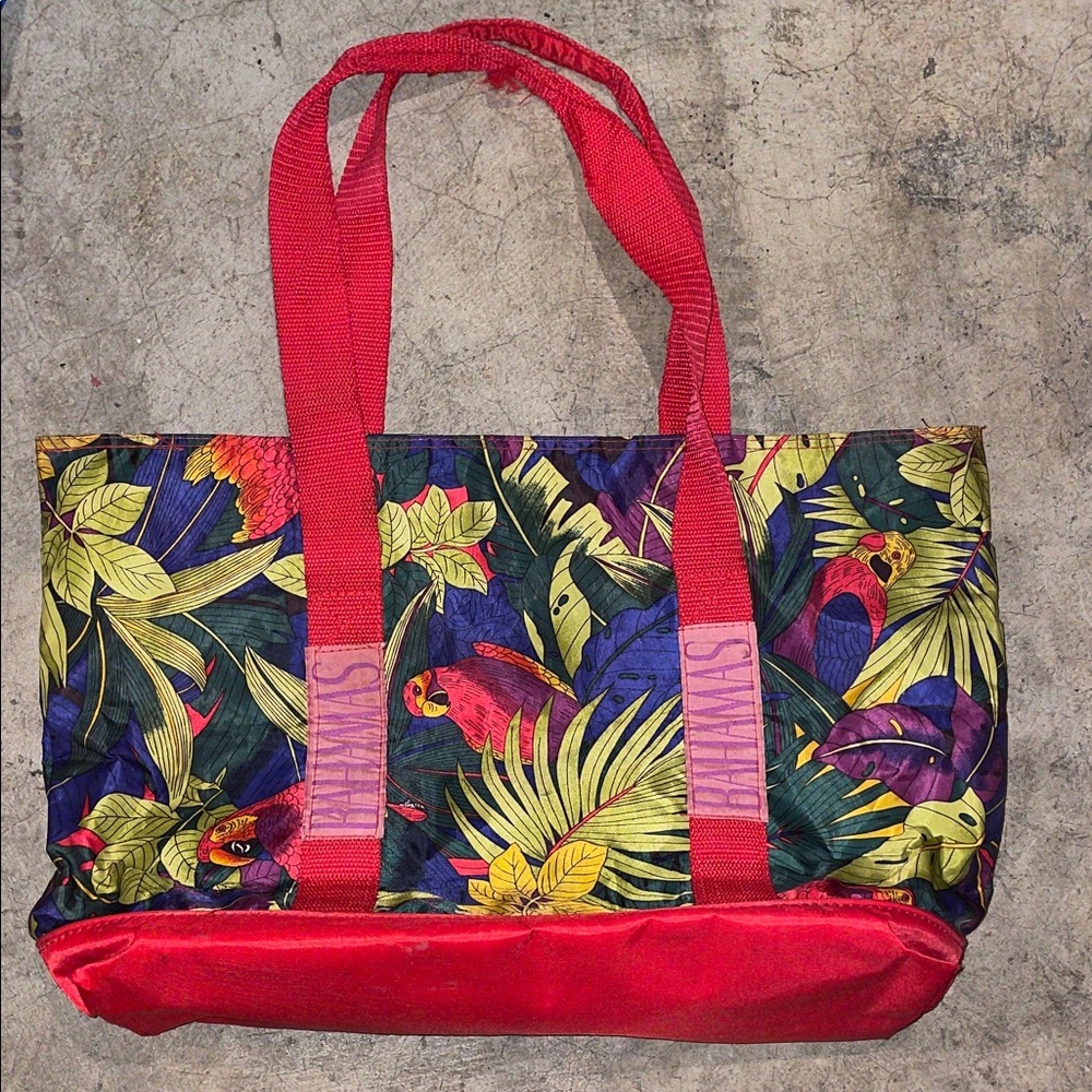 Colorful Tropical Tote Bag Bahamas from 1989 trip tote style pop red exc conditi